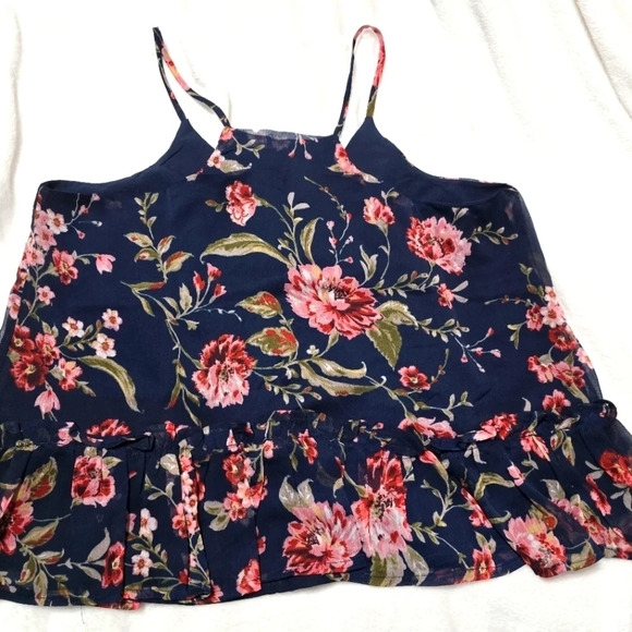 NWT Patrons of Peace Floral Print Tank Top Blouse w/ Ruffle Hem, Sz Medium. - Picture 7 of 12
